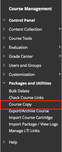 Select course copy from course management
